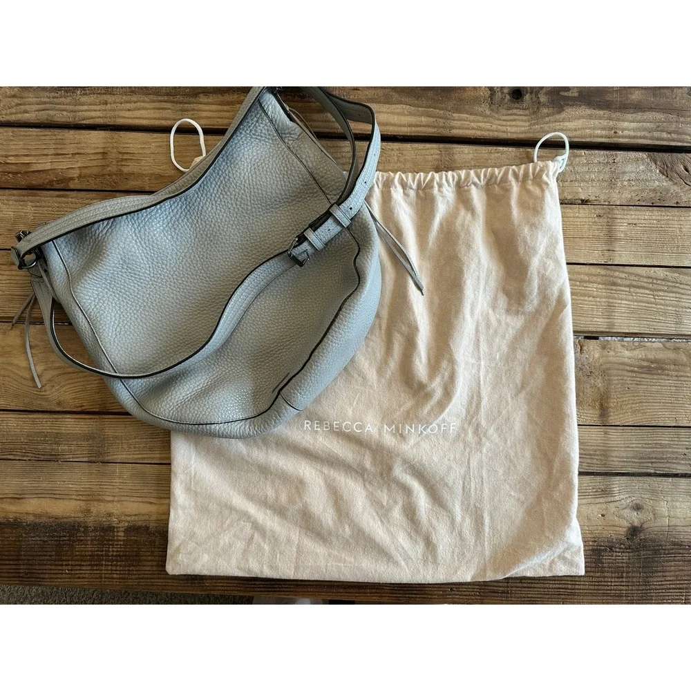 Rebecca Minkoff Light Grey Pebbled Leather‎ Whipstitch Chain Hobo Crossbody Bag